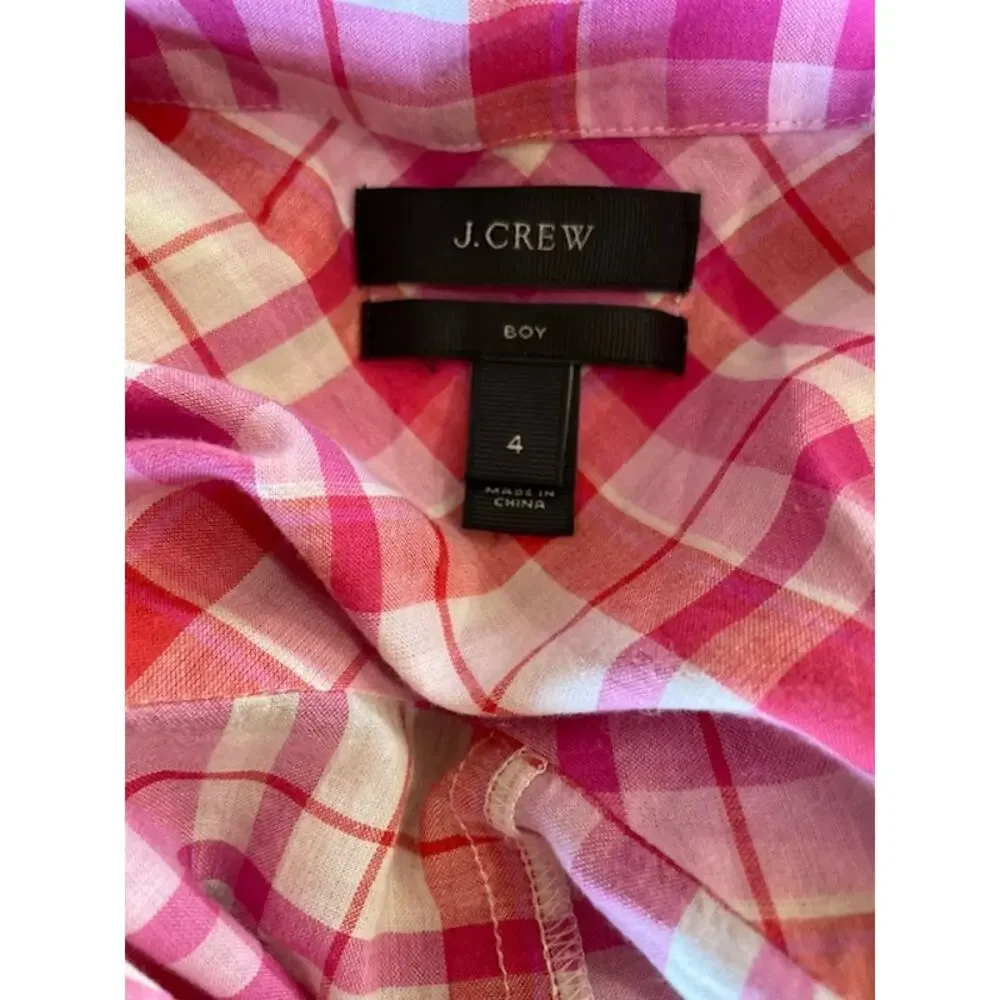 J. Crew Size 4 Long Sleeve Blouse Button Front Red, Pink‎ & White Plaid
